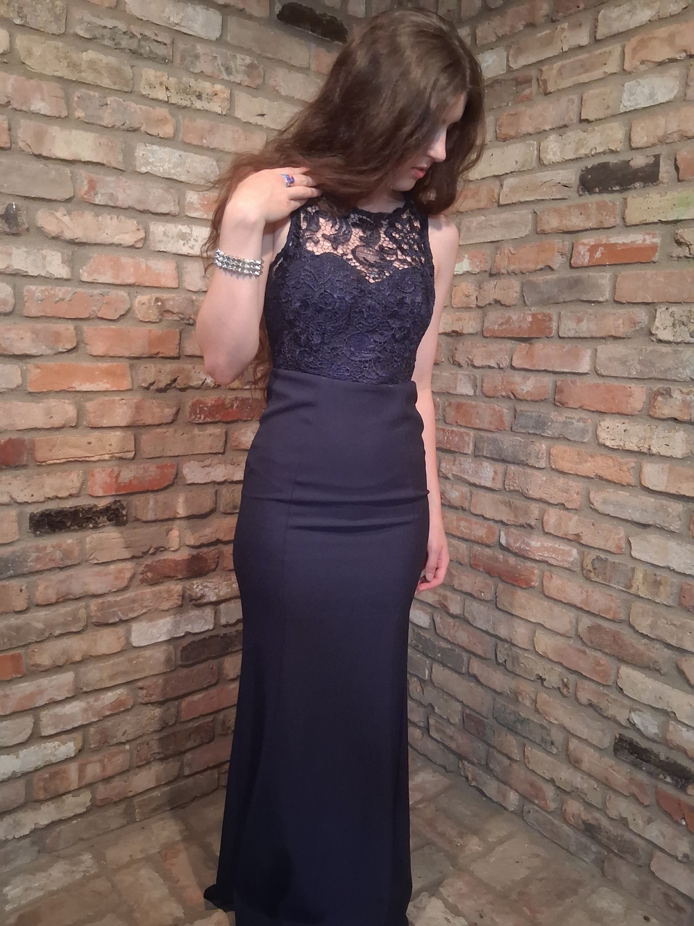 Lulus Navy Lace Halter Maxi Dress
